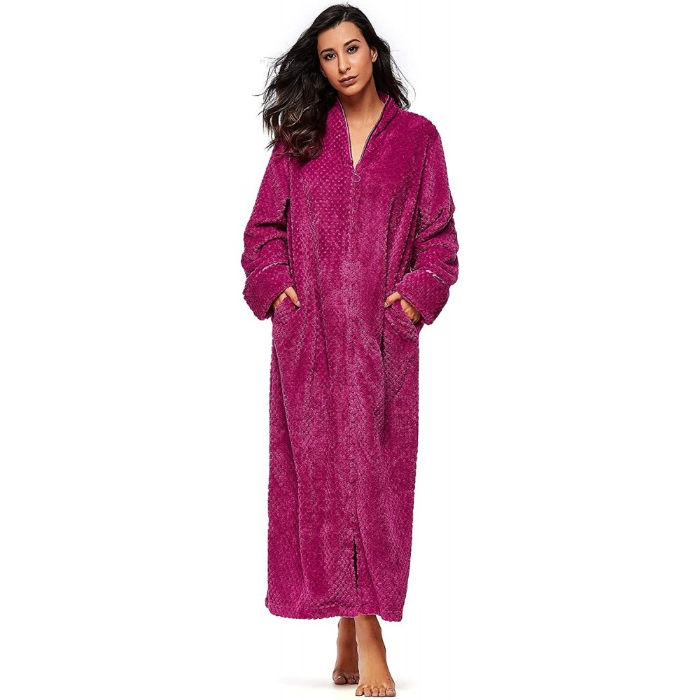 Robes Unisex Warm Soft Fleece Hooded Bathrobes- Plush Robes for Women and Men with Pockets - Rose - CS18I32A8S7