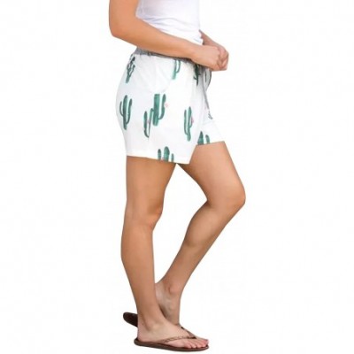 Bottoms Womens Casual Floral Print Elastic Waist Drawstring Pajams Yoga Shorts with Pockets - White - CP18GAK3UWZ