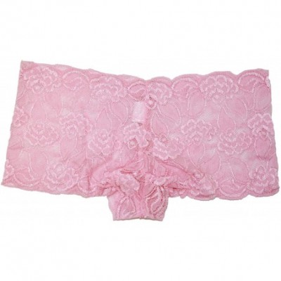 Panties Flirtzy Stretchy Floral Lace Tanga Panty Boy Shorts Underwear - Pink - CG1151NHWFJ