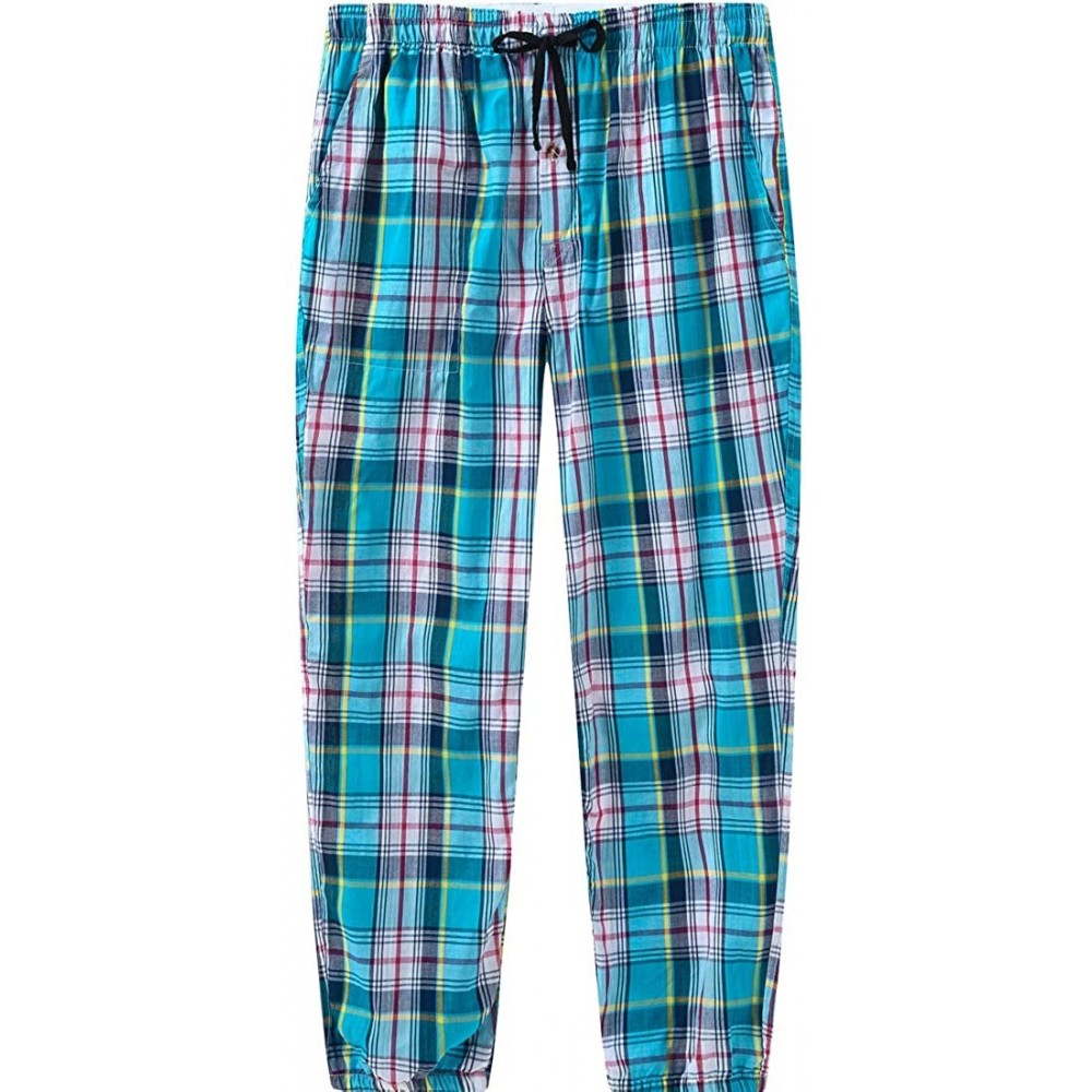 Sleep Bottoms Mens Pajama Bottoms Sleepwear Soft Cotton Plaid Lounge Wear Pants - Blue - CP18ZKN22YK