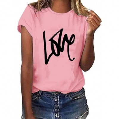 Thermal Underwear Love T-Shirt for Women Summer Print Short SleeveTunic Blouse Top - A Pink - CG18U8IZ509