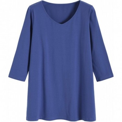 Tops Women's 3/4 Sleeves Lounge Shirt Loose Pajama Tunic Top - Royal Blue - CL18XEULU9O