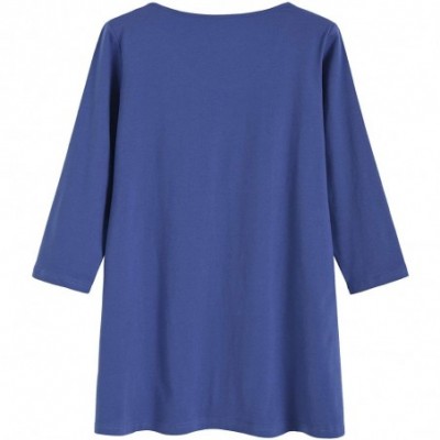 Tops Women's 3/4 Sleeves Lounge Shirt Loose Pajama Tunic Top - Royal Blue - CL18XEULU9O