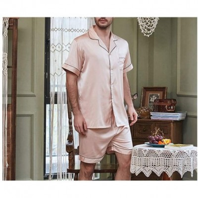 Sleep Sets Men Summer Short Sleeve Shorts Stain Silk Pajamas Set Male Couple Cardigan - Women Gray Set - CD18T9402SN