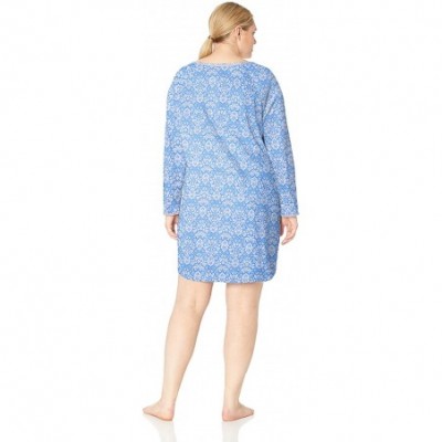 Nightgowns & Sleepshirts Women's Long Sleeve Nightshirt Nightgown Pajama Dress Pj - Brocade Peri Purple/White - C9180WUGGWT