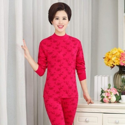 Thermal Underwear 95% Cotton Printed Turtleneck Second Female Thermal Skin Women's Thermal Underwear Set - As Photo9 - CS192R...