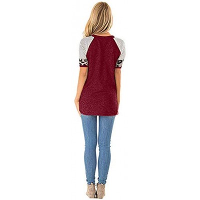 Tops Women's Sunflower Leopard Patchwork Short Sleeve O-Neck Print Casual Top T-Shirt - J-wine - CS197LA4H8O