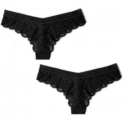 Panties Joan Smalls Signature Lace Tanga Panty SA1328 2 Pack - Black - CW18ZR5ULX3