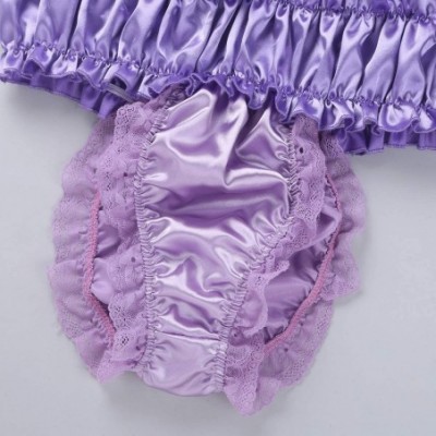 Bikinis Men's Shiny Satin Sissy Lingerie Lace Trim Bodysuit Halter Neck Bikini Nightwear - Purple - CB18NDXN4NA