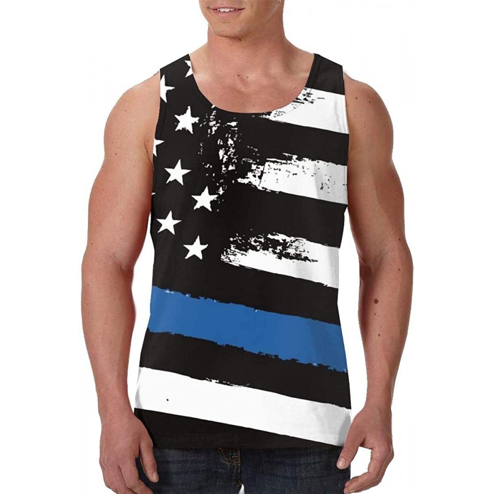 Undershirts Men Muscle Tank Top Summer Beach Holiday Fashion Sleeveless Vest Shirts - Thin Blue Line Flag - CO19D88HG2G