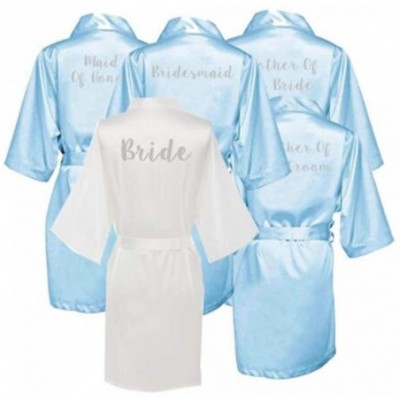 Robes Light Blue Robe Gold Writing Kimono Bridal Party Robe Bridesmaid Sister Mother of The Groom Bride Robes Wedding Light B...