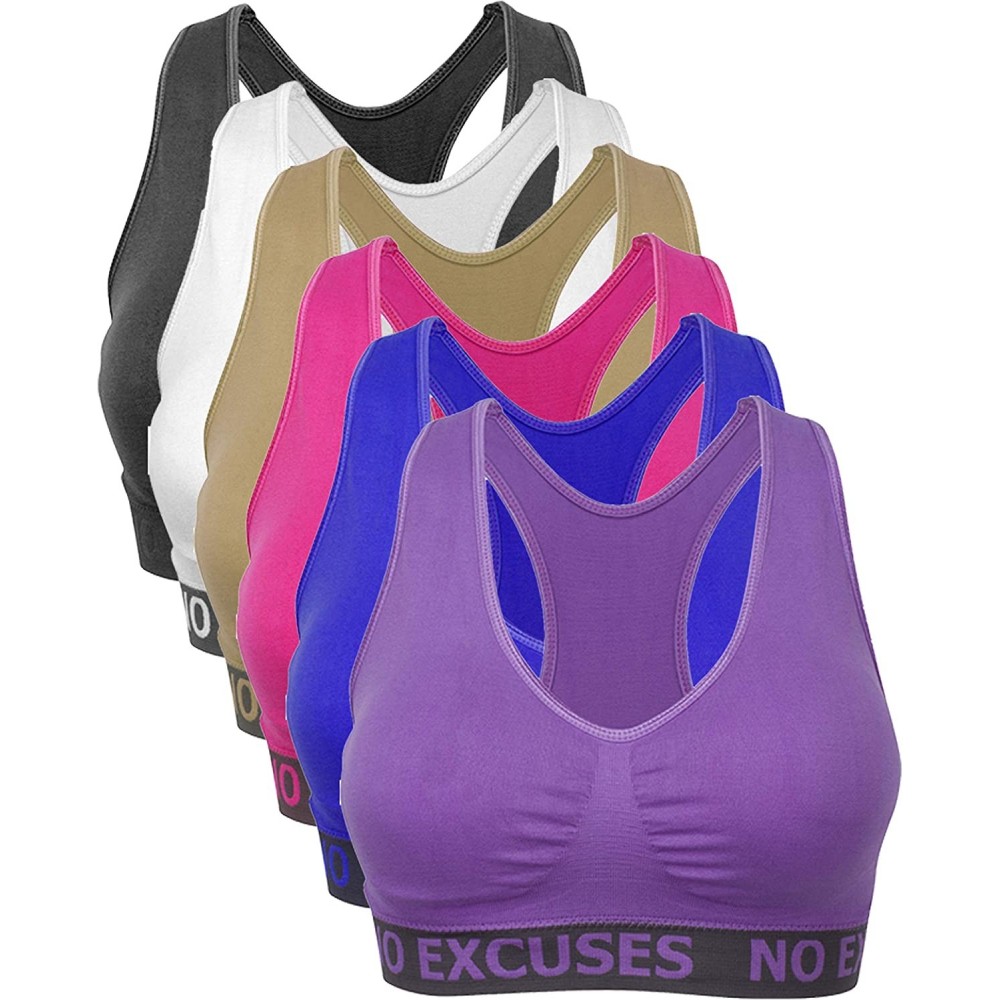 Bras Barbra's Regular & Plus Size Wirefree Racerback Bras with Removable Pads - 6pack "No Excuses" - C012MZ1ZJ75