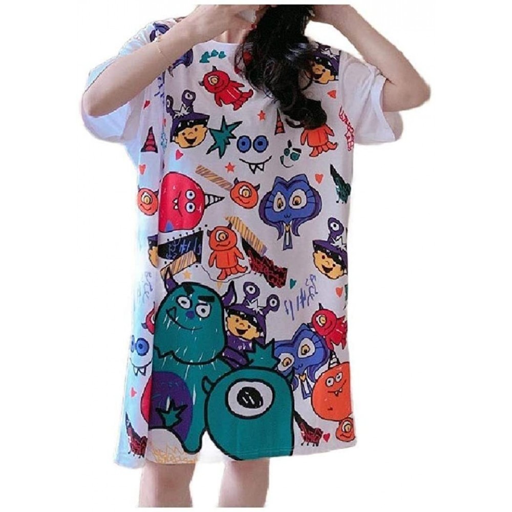 Nightgowns & Sleepshirts Women Mid Long Short Sleeve Loose Lounger Nightshirt Pajamas - As7 - C919E77SX3D