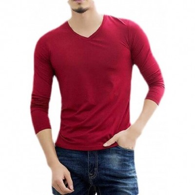 Thermal Underwear Men's Fall & Winter Basic Solid Color Fleece Turtleneck Thermal V-Neck Long Sleeve T-Shirt - 15 - CD193L74ZNN