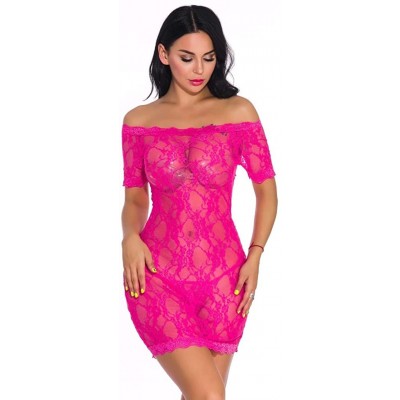 Garters & Garter Belts Lingerie for Women for Sexy Lace Cutout Perspective Off Shoulder Lingerie Set Thong Pajamas - Hot Pink...