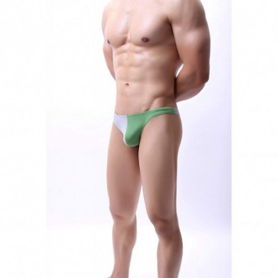 G-Strings & Thongs Men's Colorblock Underwear Breathable Bulge Pouch Mini Bikini Briefs - Green&gray - CJ18AA2MT92