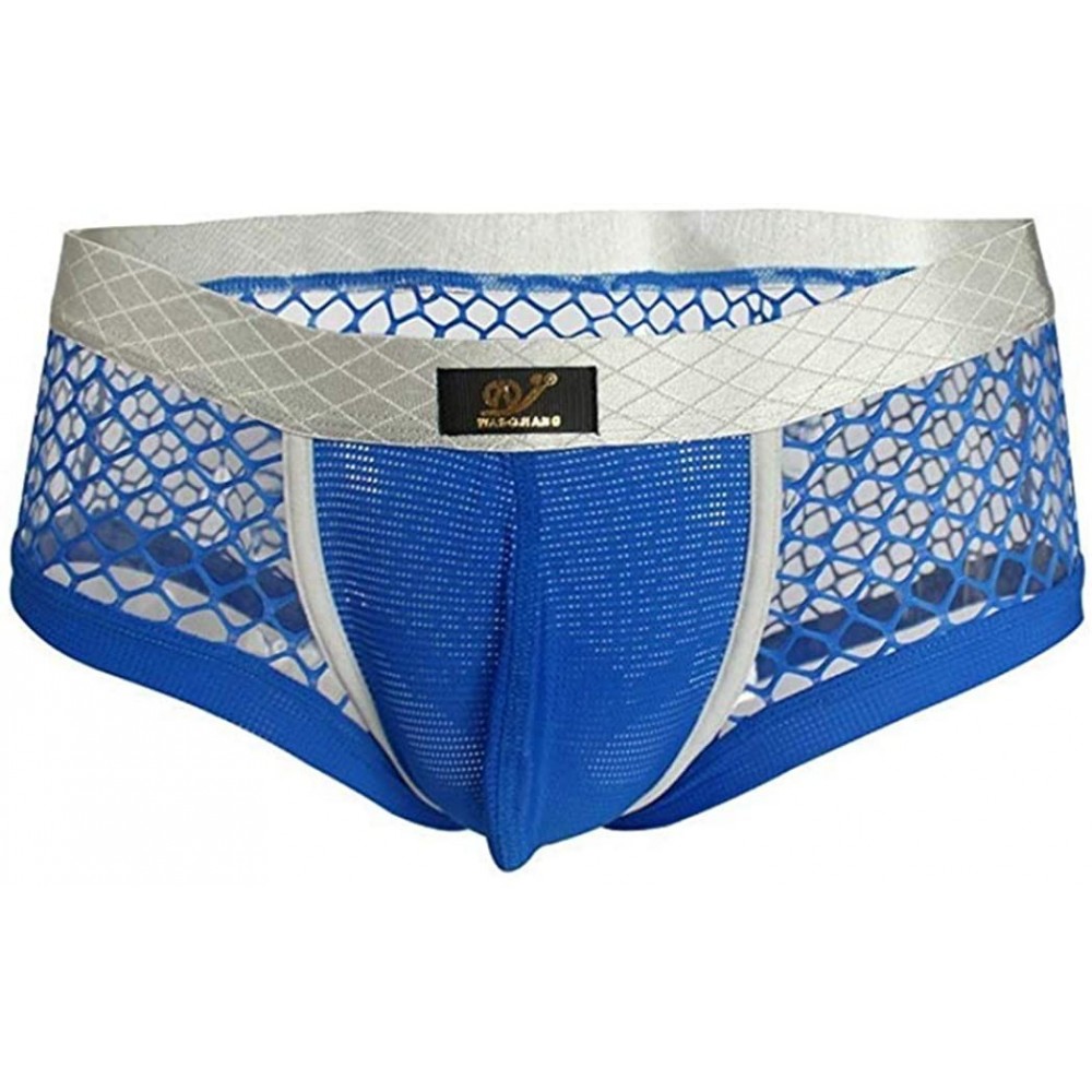 Bikinis Men's Openwork Mesh Breathable Thongs Soft Bikini Swimwear - Blue - CP126FZ7UDZ