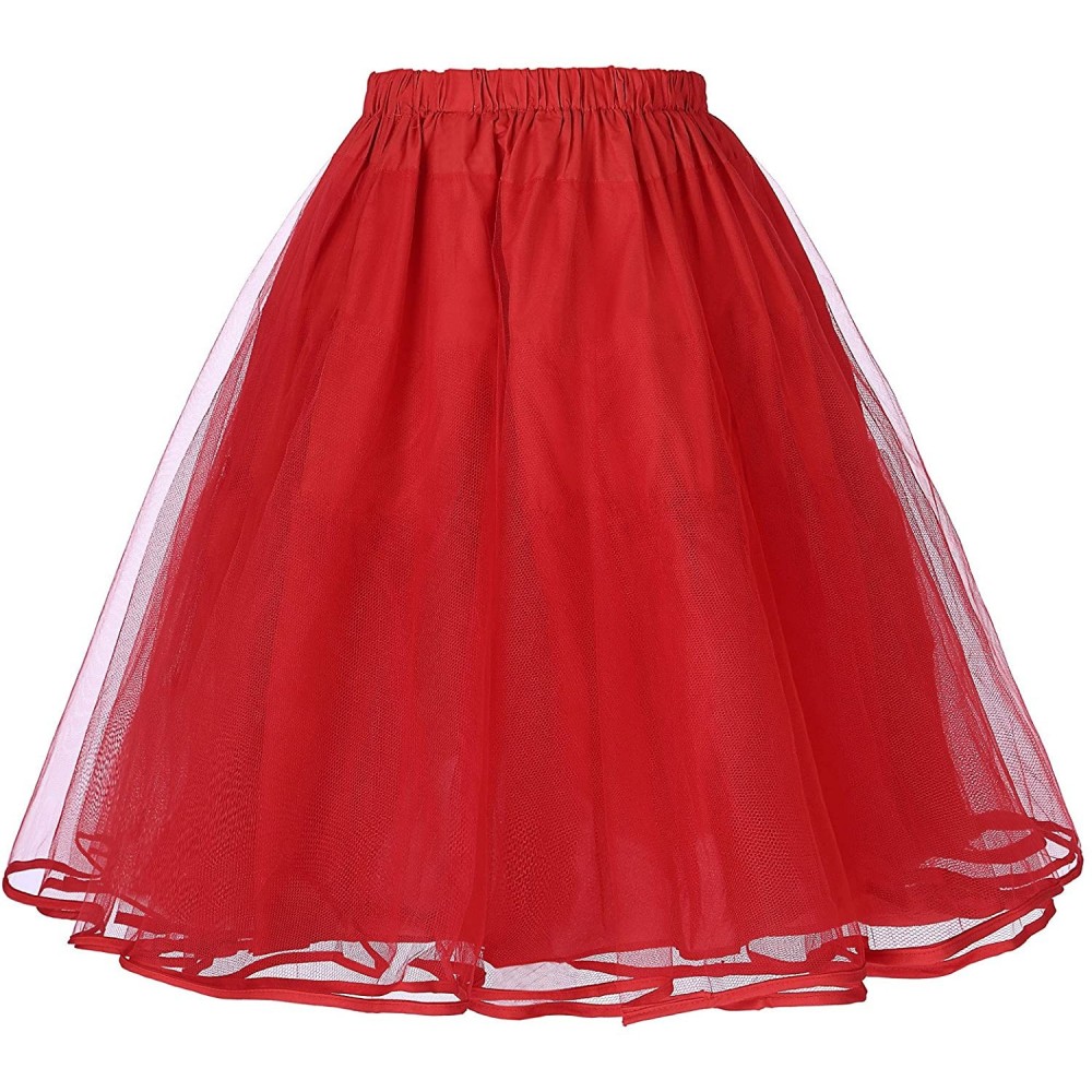 Slips Women's Petticoat Crinoline 50's Christmas Tutu Underskirts (2 Layers) - Red 229-3 - CX12MXXG4QR