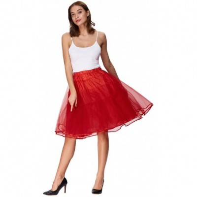 Slips Women's Petticoat Crinoline 50's Christmas Tutu Underskirts (2 Layers) - Red 229-3 - CX12MXXG4QR