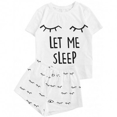 Sets Womens Sleepwear Set Short Sleeve Tee and Shorts Casual Pajama Set Soft Pjs Sets Sleepwear for Teen Girls White - CS194K...