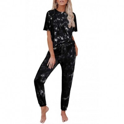 Sets Lounge Sets for Women-Womens Short Sleeve Pajamas Set Tops and Pants 2 Piece Joggers Nightwear Sweatsuit Sleepwear - Q-b...