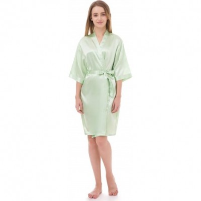 Robes Women's Pure Colour Kimono Robe Short Silky Robe - Grass - C4183ITM24H