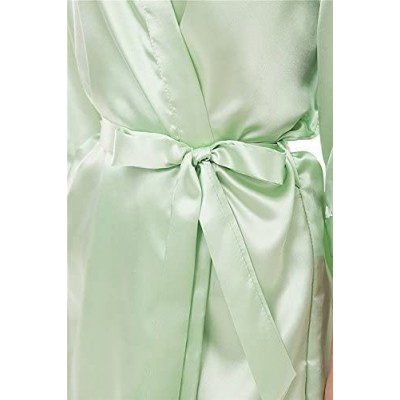 Robes Women's Pure Colour Kimono Robe Short Silky Robe - Grass - C4183ITM24H