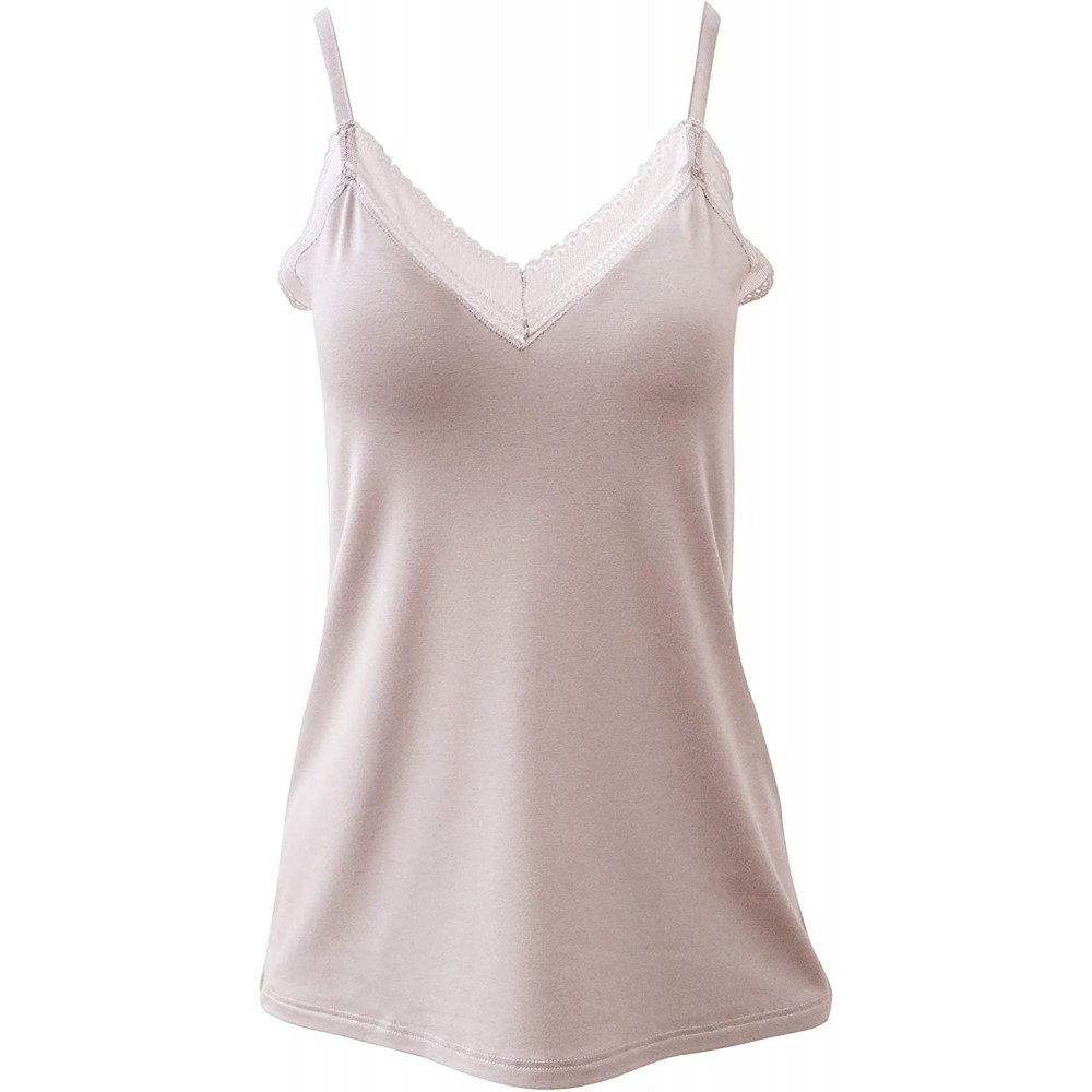 Camisoles & Tanks Luxury Viscose Women's Lace-Trimmed Camisole. Proudly Made in Italy. - Perla - CQ18T8H9ICA