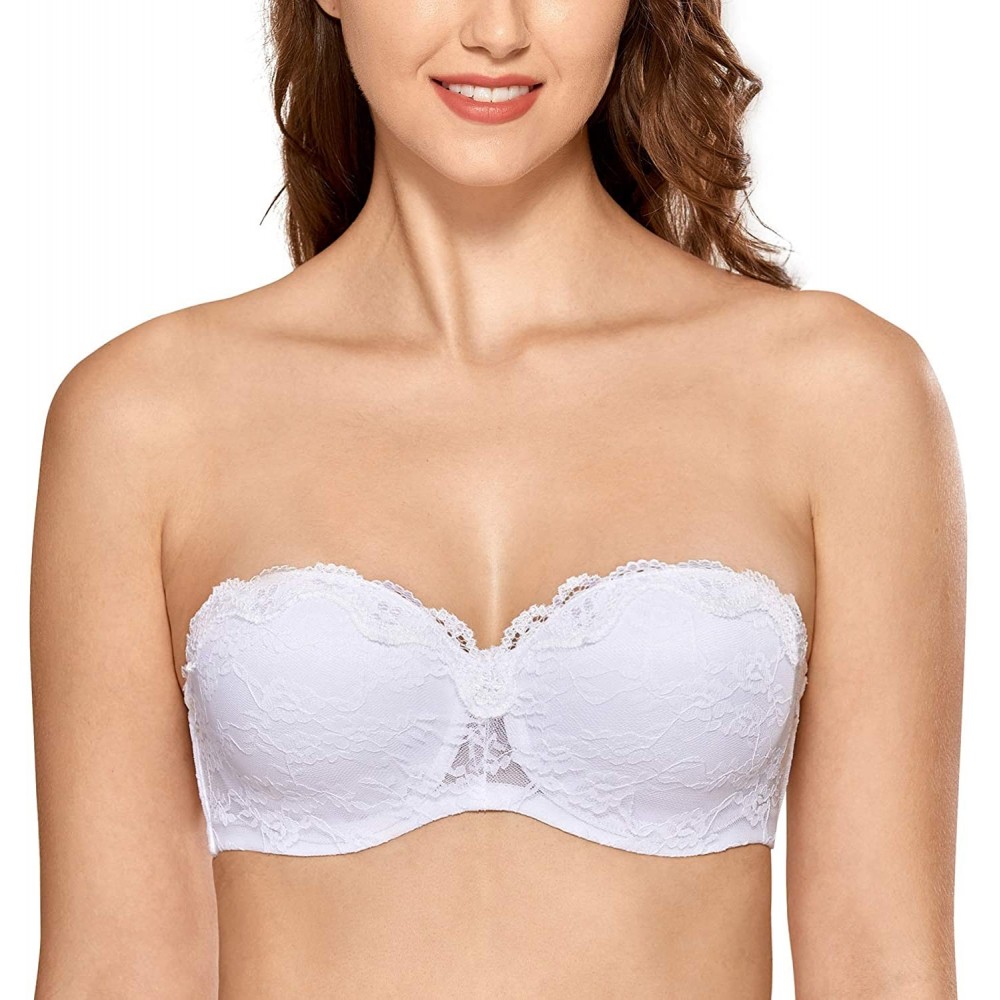 Bras Women's Molded Cup Strapless Bra Lace Underwire Convertible for Bridal - White - CN18LSZYIAT