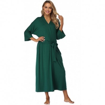 Robes Women's Long Bath Robe Solid Cotton Sleepwear Soft Modal Wrap Dressing Gown with Pockets - Green - C7182YW75TW