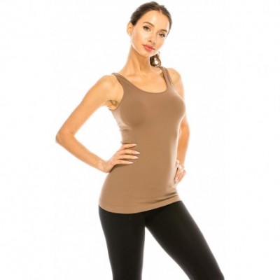 Camisoles & Tanks Seamless Tank Top Tanktop - Women Basic Plain Premium Classic Novelty Wide Strap Made in USA - Taupe - C418...