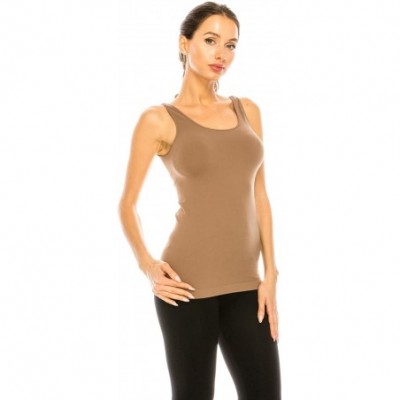 Camisoles & Tanks Seamless Tank Top Tanktop - Women Basic Plain Premium Classic Novelty Wide Strap Made in USA - Taupe - C418...