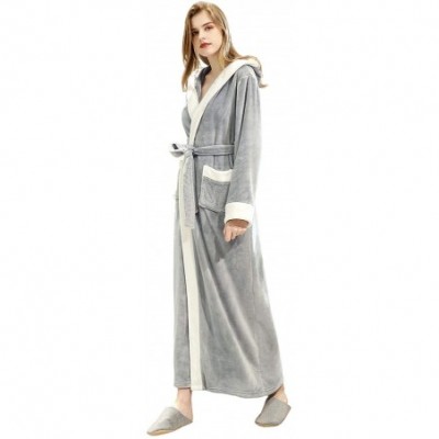 Robes Womens Long Robe with Hooded Full Length Soft Plush Ladies Bathrobe Sleepwear - Light Grey - C918WG9O7HQ