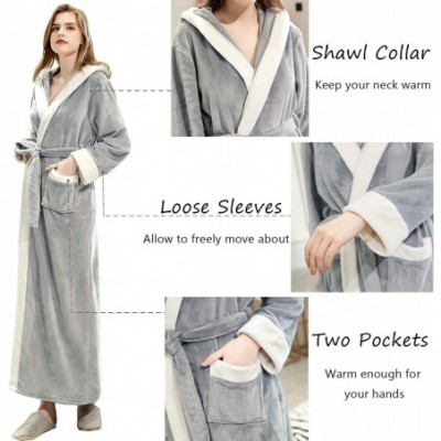 Robes Womens Long Robe with Hooded Full Length Soft Plush Ladies Bathrobe Sleepwear - Light Grey - C918WG9O7HQ