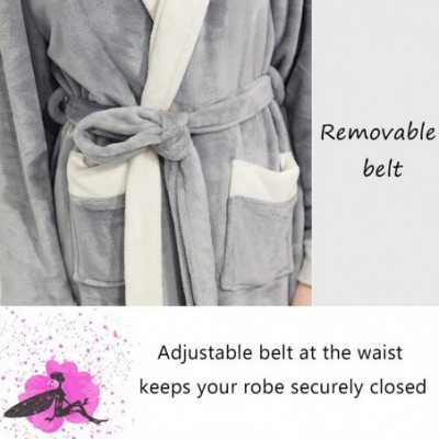 Robes Womens Long Robe with Hooded Full Length Soft Plush Ladies Bathrobe Sleepwear - Light Grey - C918WG9O7HQ