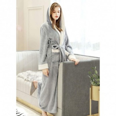 Robes Womens Long Robe with Hooded Full Length Soft Plush Ladies Bathrobe Sleepwear - Light Grey - C918WG9O7HQ