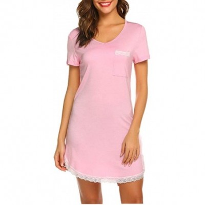 Nightgowns & Sleepshirts Women Maternity Breastfeeding Nightdress Buttoned Nightshirt Short Sleeve - Pink - C21979K5S4O