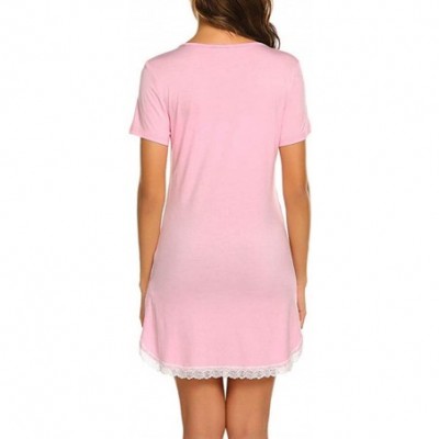 Nightgowns & Sleepshirts Women Maternity Breastfeeding Nightdress Buttoned Nightshirt Short Sleeve - Pink - C21979K5S4O