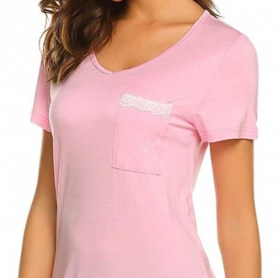 Nightgowns & Sleepshirts Women Maternity Breastfeeding Nightdress Buttoned Nightshirt Short Sleeve - Pink - C21979K5S4O