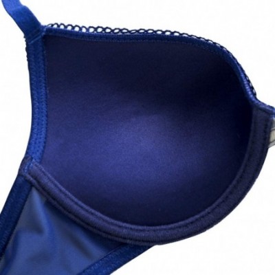 Bras Women's Lace Bra Set Padded Push up Sexy Lingerie Underwire Bra and Panties - Blue - CX18IQ3NK00