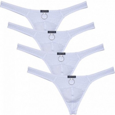 G-Strings & Thongs Sexy Men's Low Rise Bikini Thong Underwear Iron Hoop T-Back Panties Breathable Tangas - 4-pack White - CN1...