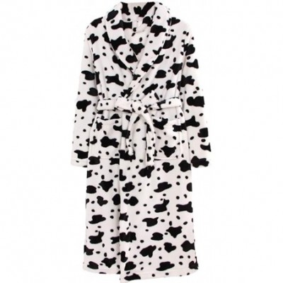 Robes Women Casual Dots Star Print Warm Flannel Long Sleeve Bath Robe Dressing Gown Sleepwear Cow XL - CI18RK5GZ68