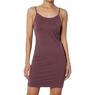 Slips Adjustable Strap Seamless Long Cami Bodycon Full Slip Under Dress - Adjustable Dusty Plum - CL19C3TAKC8