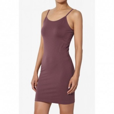 Slips Adjustable Strap Seamless Long Cami Bodycon Full Slip Under Dress - Adjustable Dusty Plum - CL19C3TAKC8