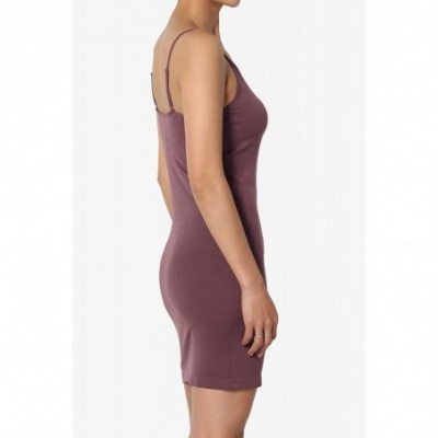 Slips Adjustable Strap Seamless Long Cami Bodycon Full Slip Under Dress - Adjustable Dusty Plum - CL19C3TAKC8