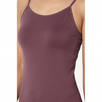 Slips Adjustable Strap Seamless Long Cami Bodycon Full Slip Under Dress - Adjustable Dusty Plum - CL19C3TAKC8