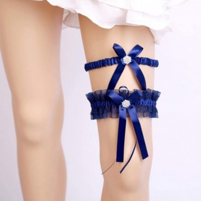 Garters & Garter Belts Womens Sexy Lace Wedding Garter Set for Bride Party Prom Garters 2 Pcs - 4-navy - C61927O09AT