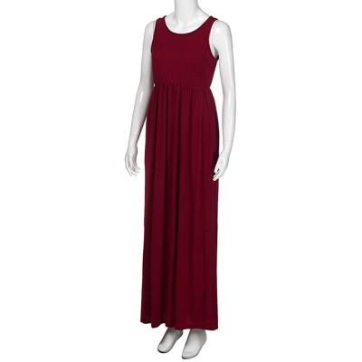 Nightgowns & Sleepshirts V Neck 3/4 Sleeve Maxi Dress for Women Solid Color Plus Size Ouges Dresses for Women - Z1-wine - C11...