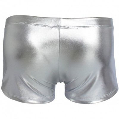 Boxers Men's Metallic Wetlook Drawstring Boxer Shorts Underwear Swim Trunks Swimwear - Silver - C1180ELNGUI