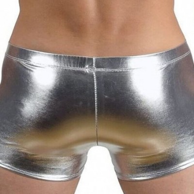 Boxers Men's Metallic Wetlook Drawstring Boxer Shorts Underwear Swim Trunks Swimwear - Silver - C1180ELNGUI